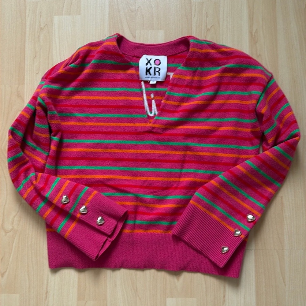Kerri Rosenthal multicoloured pink striped oversized sweater, size XS